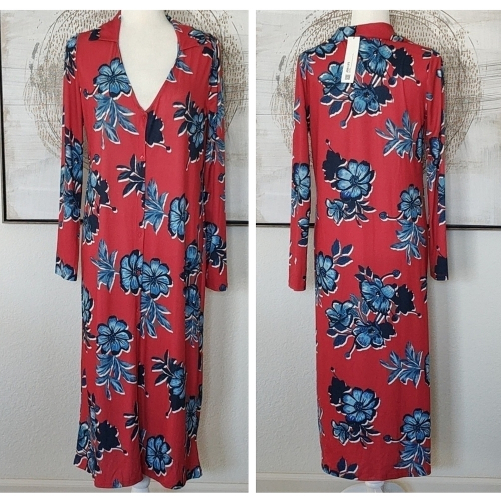 Zara Red Floral Dress with Blue Blossoms